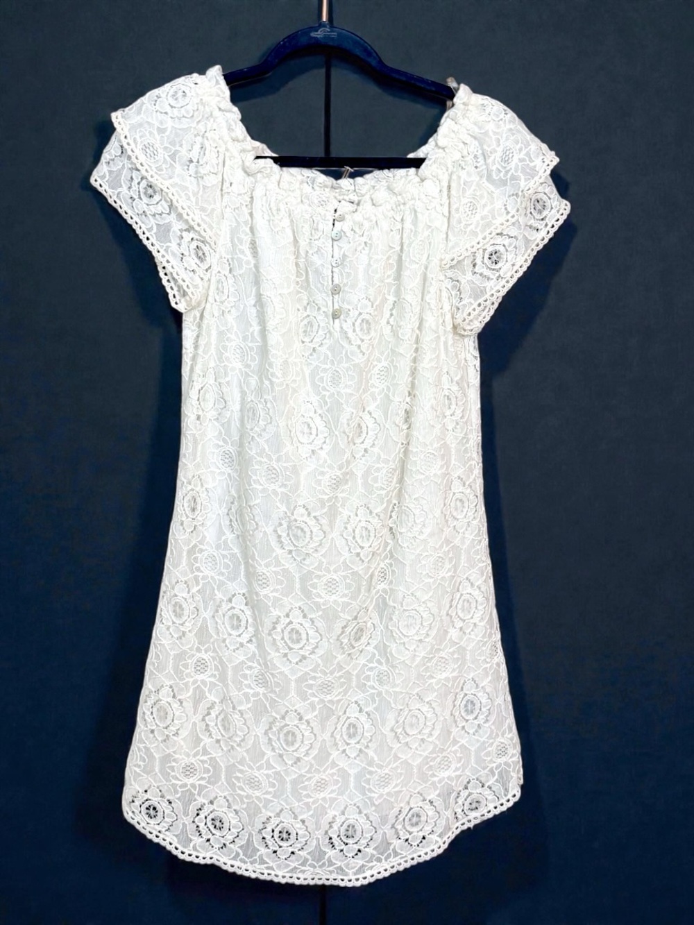 Hale Bob White Off The Shoulder Ruffle Sleeve Lace Dress Size M